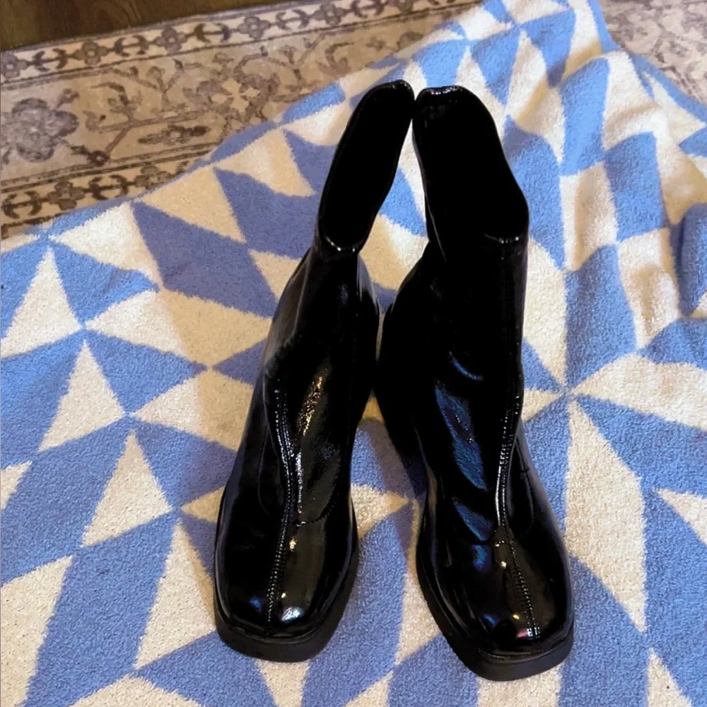 Dolls Kill Black Patent Square-Toe Ankle Booties